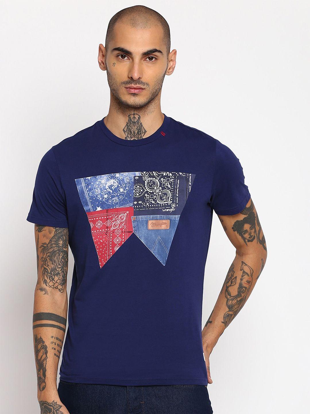 wrangler men blue printed cotton t-shirt