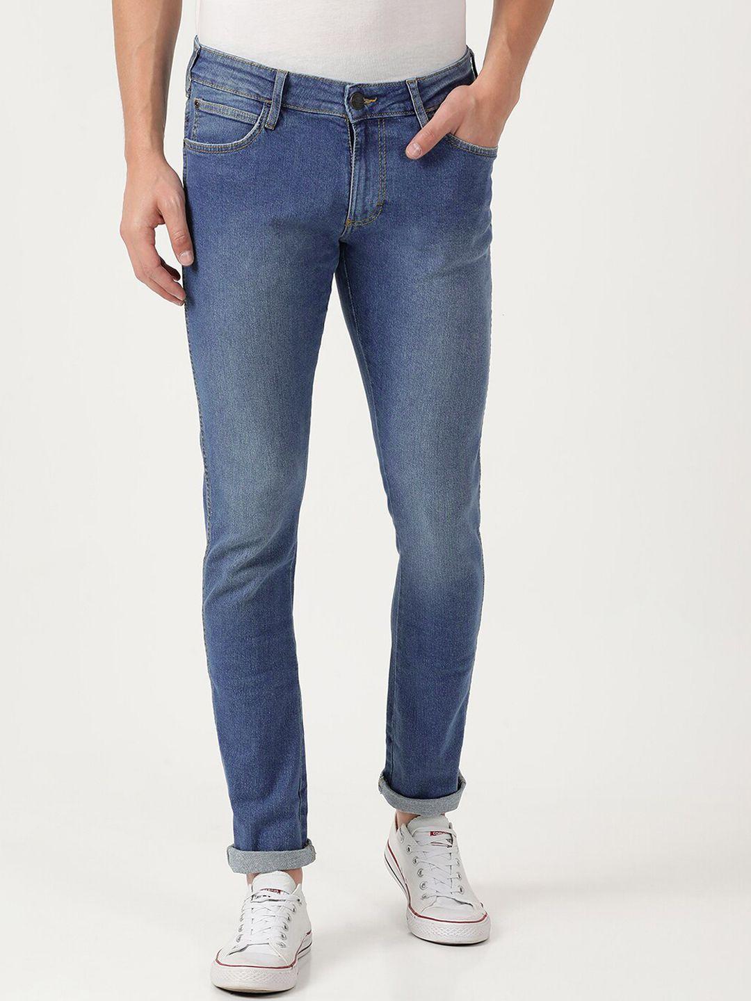 wrangler men blue skanders slim fit heavy fade stretchable cotton jeans