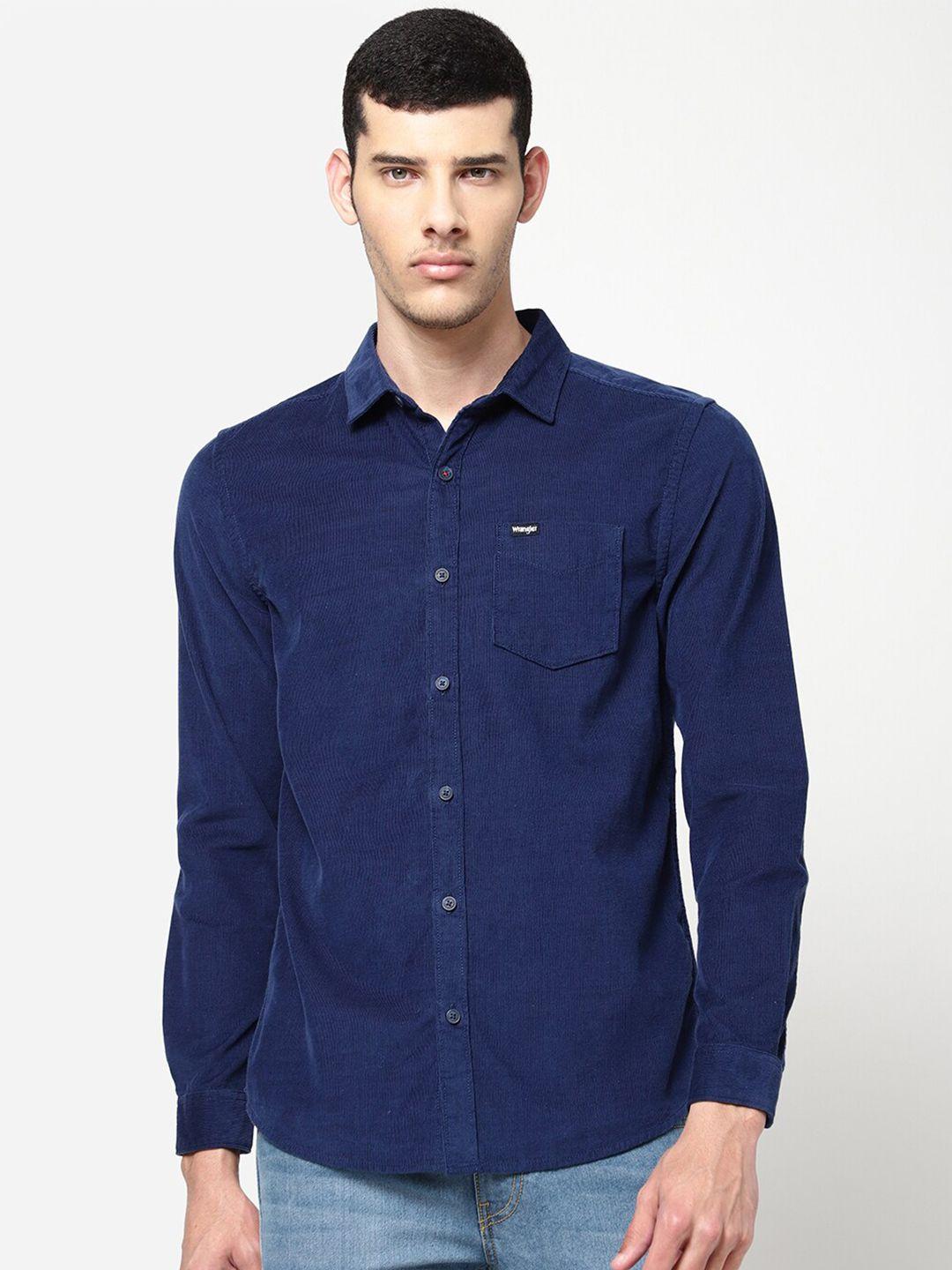 wrangler men blue slim fit casual shirt