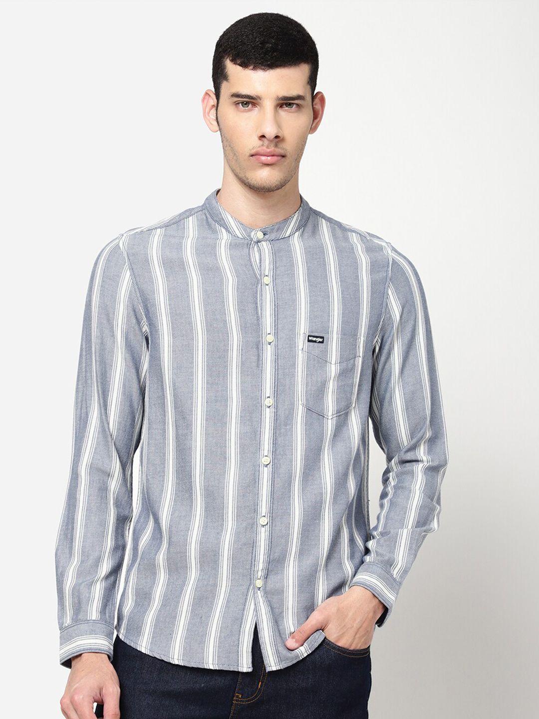 wrangler men blue slim fit striped casual shirt