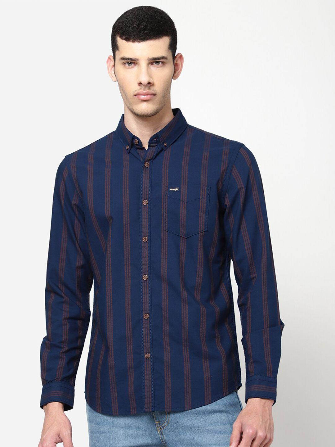 wrangler men blue striped casual shirt
