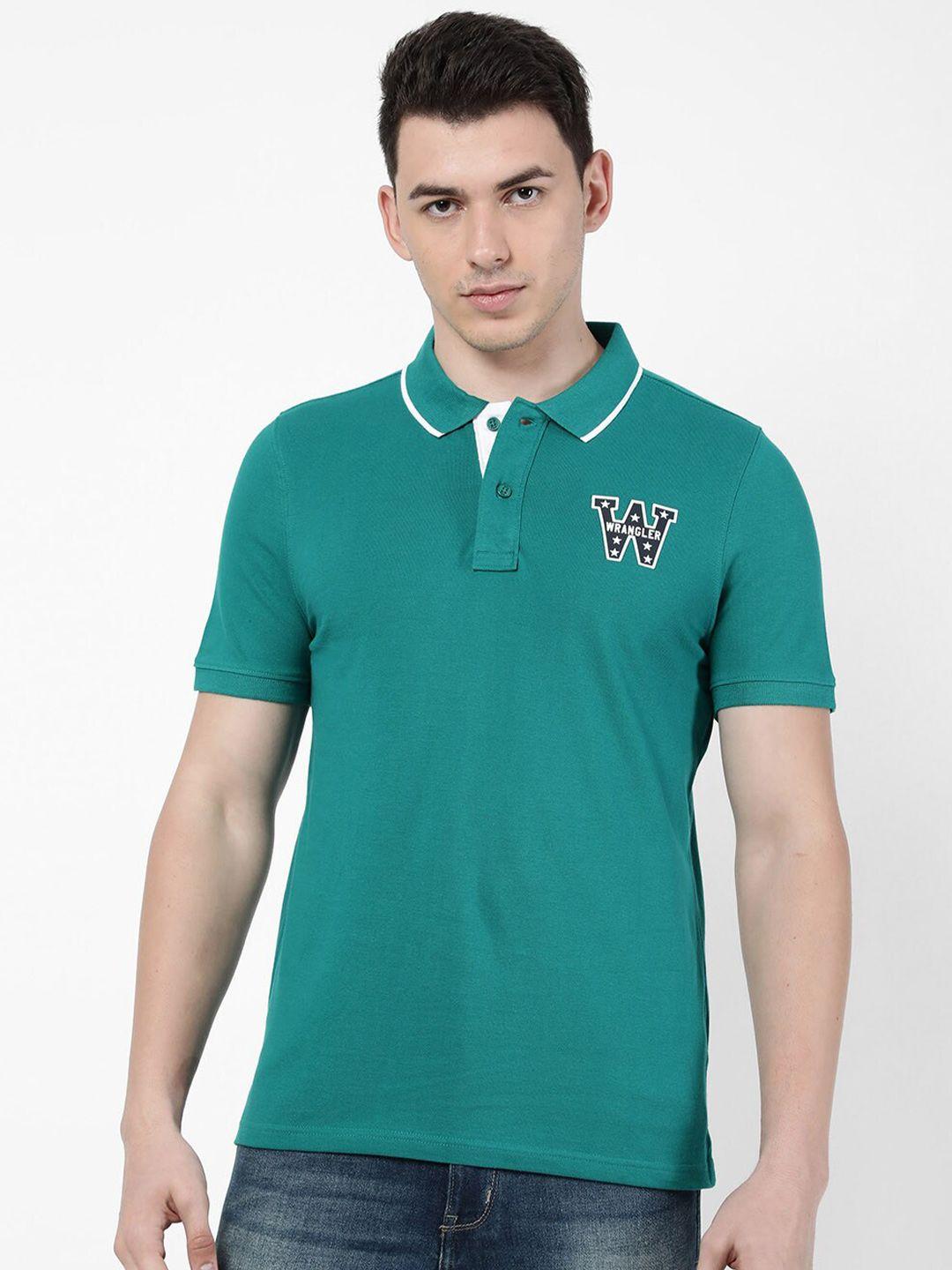 wrangler men green polo collar regular fit cotton t-shirt