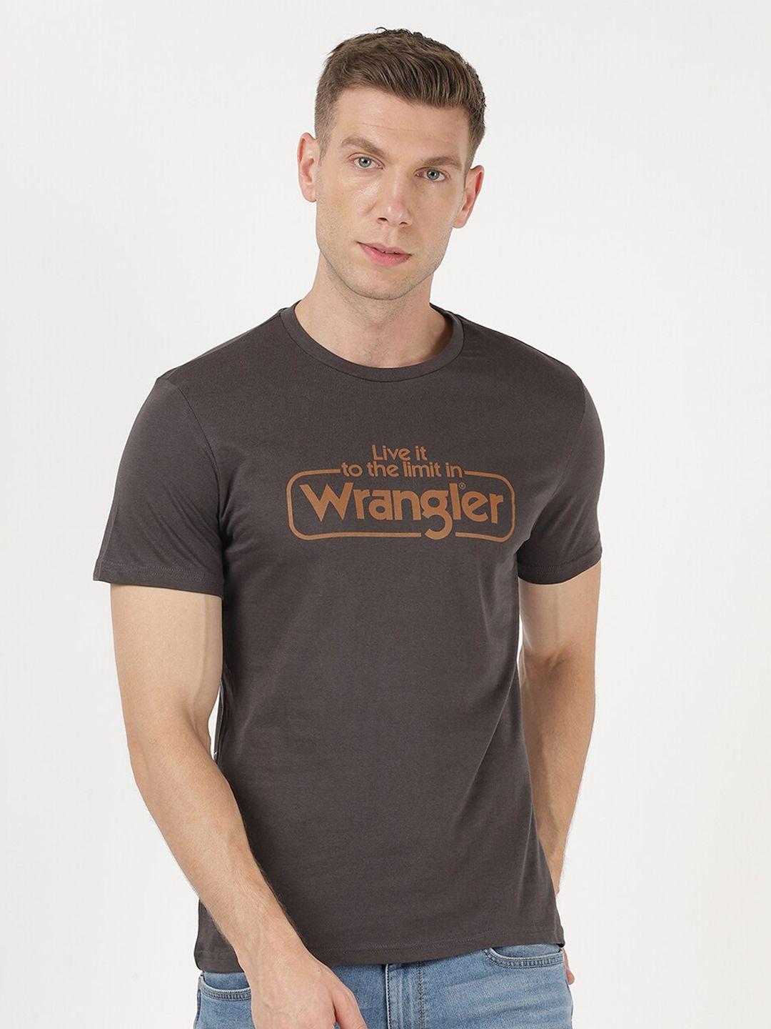 wrangler men grey & brown typography printed cotton t-shirt