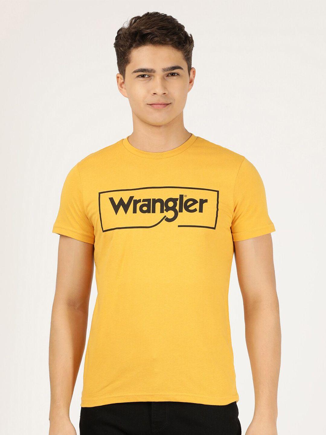 wrangler men mustard yellow typography printed t-shirt