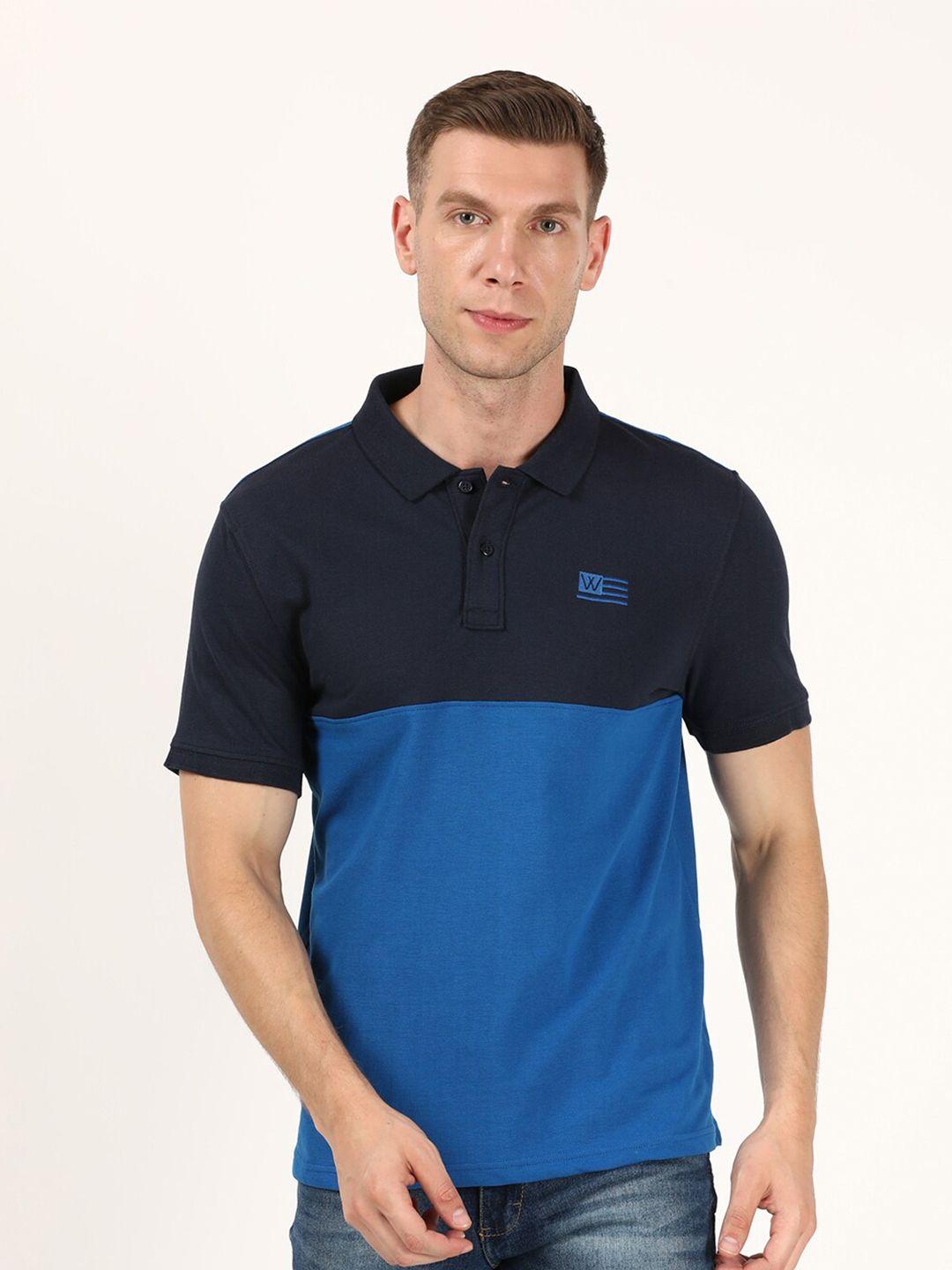 wrangler men navy blue & blue polo collar cotton t-shirt