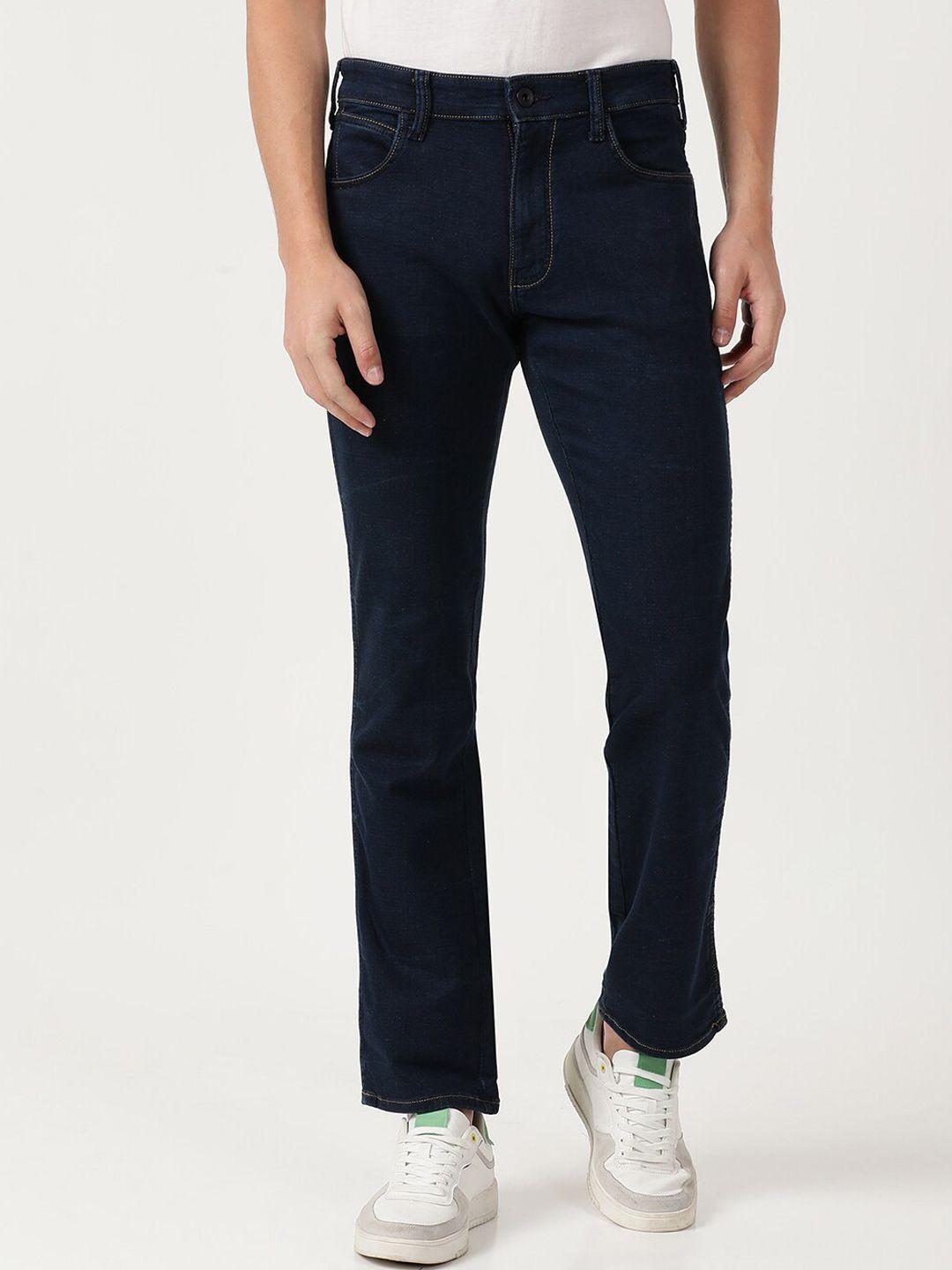 wrangler men navy blue millard straight fit stretchable cotton jeans