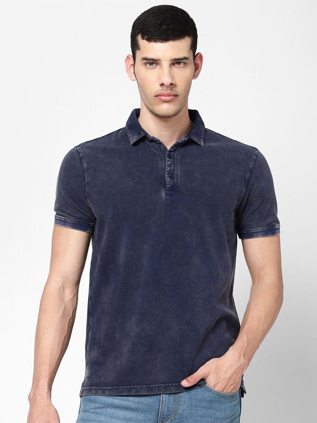 wrangler men navy blue polo collar t-shirt