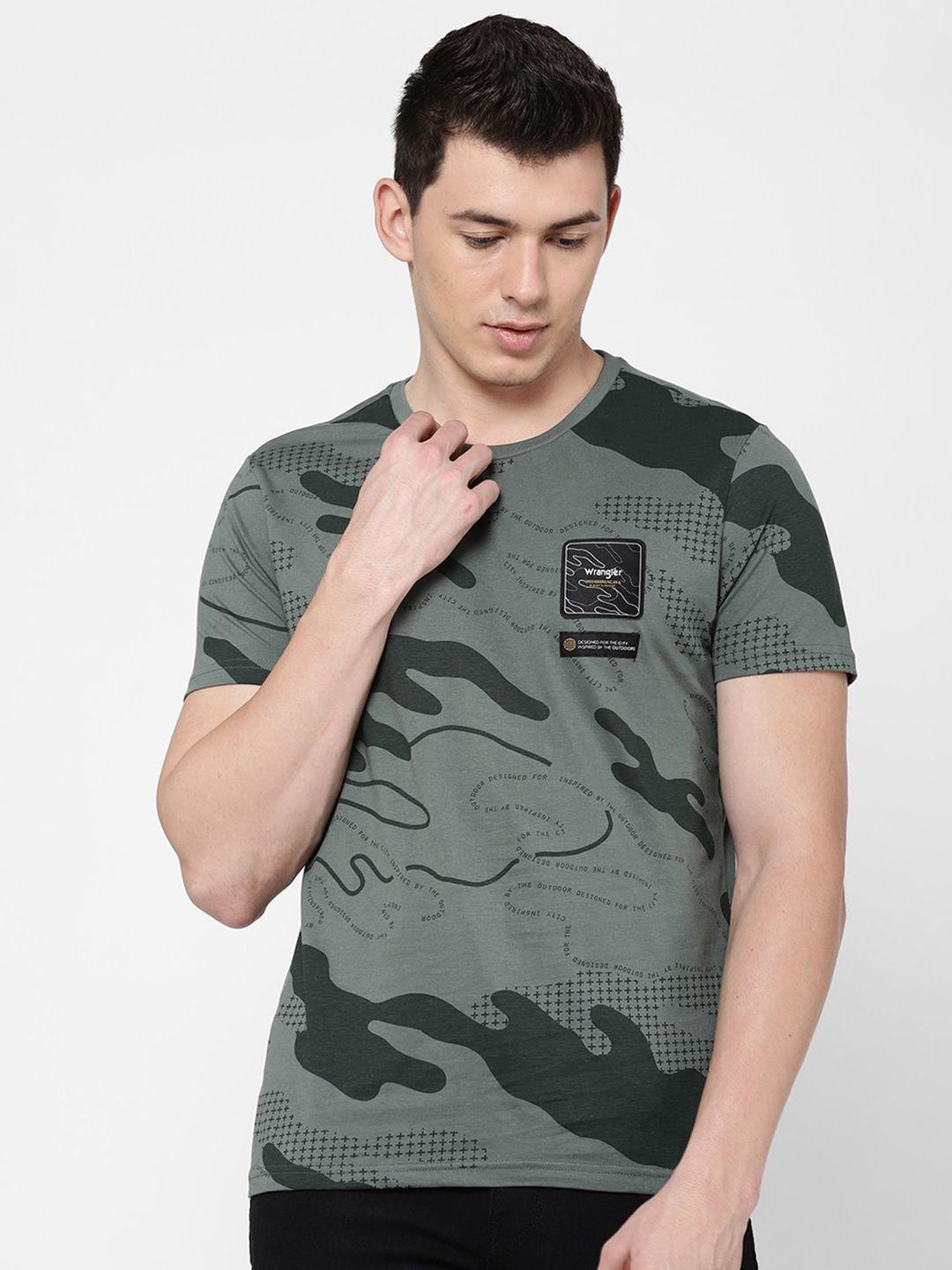 wrangler men olive green printed t-shirt