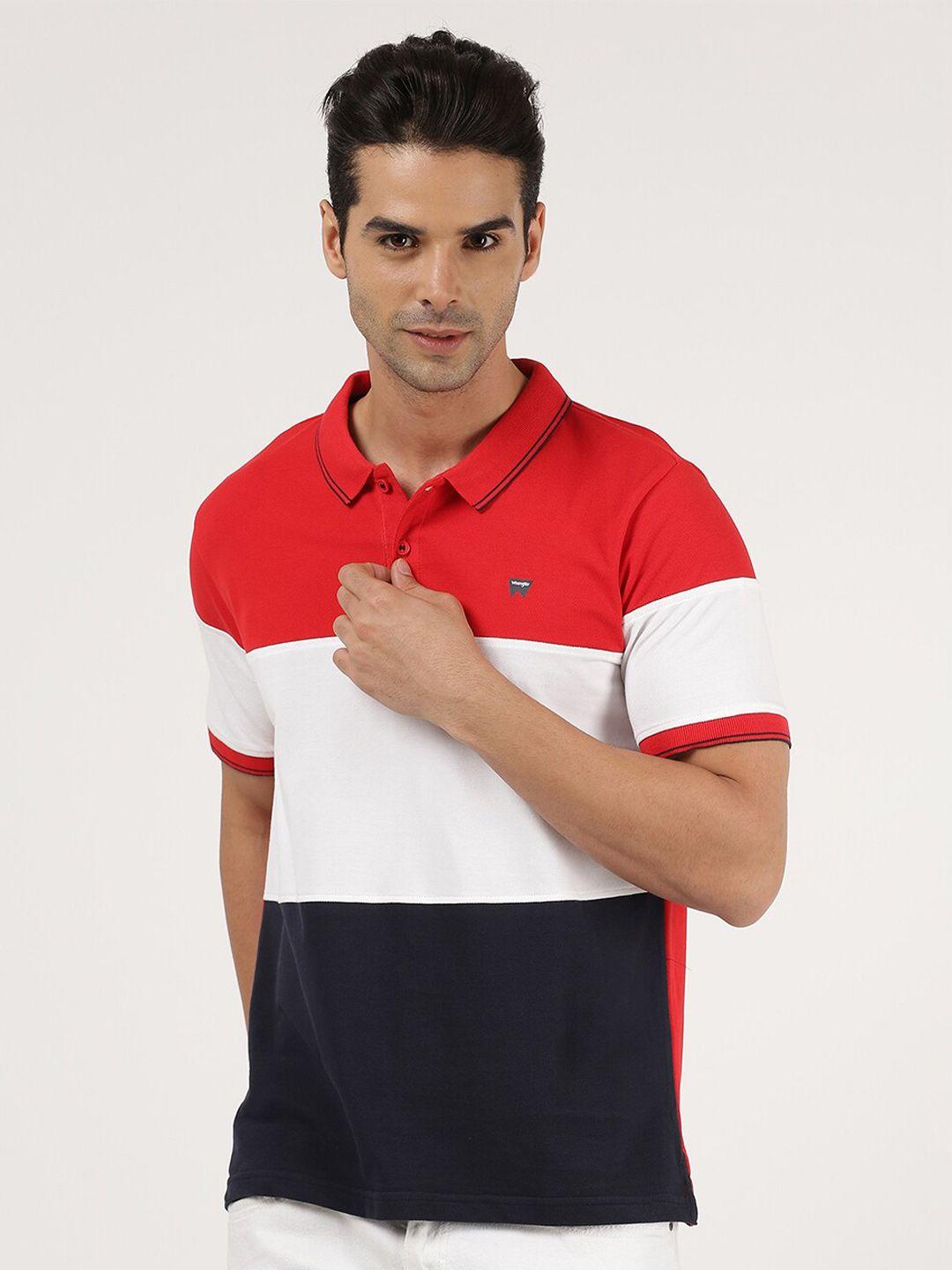 wrangler men red & white polo collar cotton t-shirt