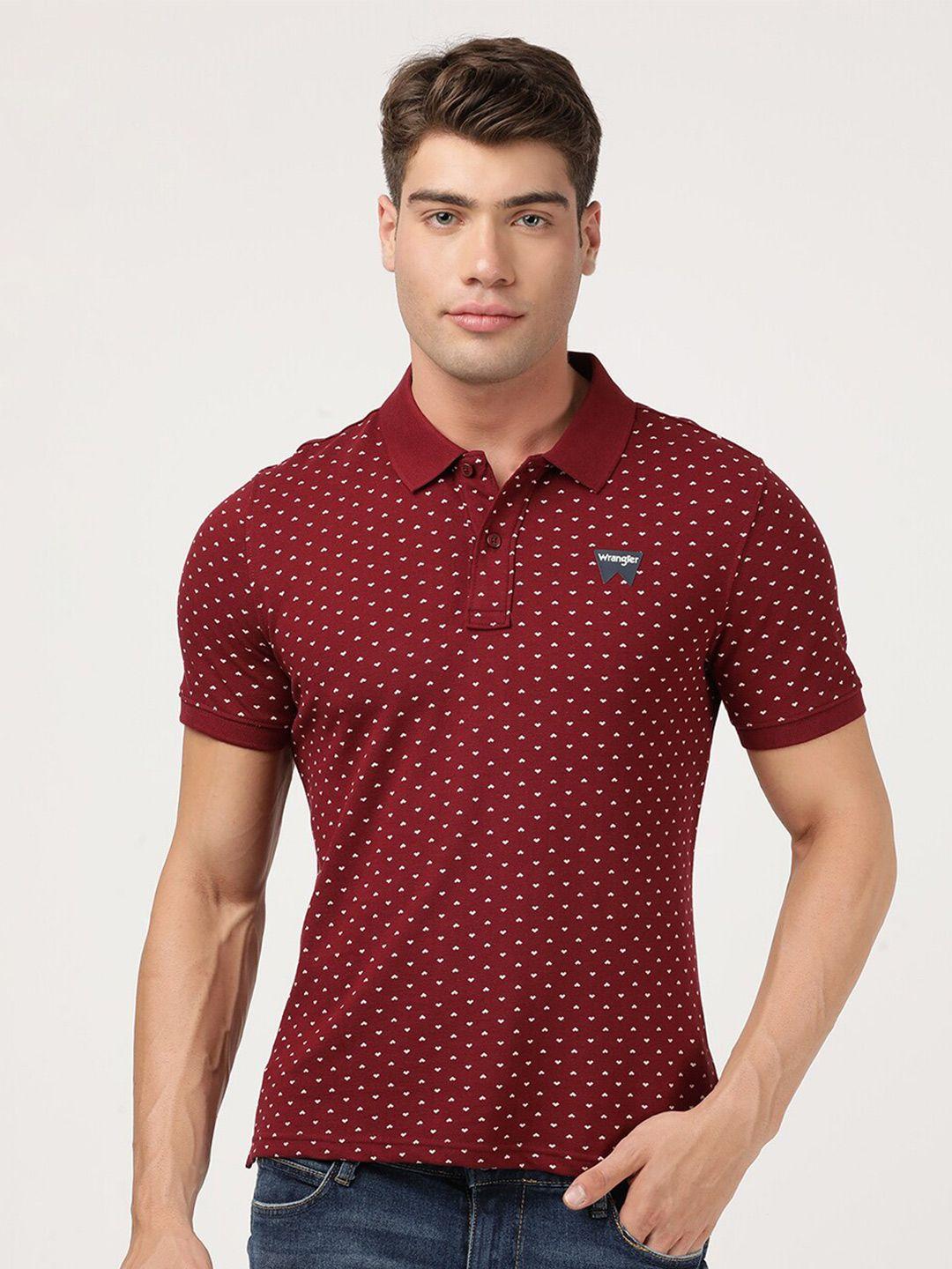 wrangler men red & white printed polo collar t-shirt