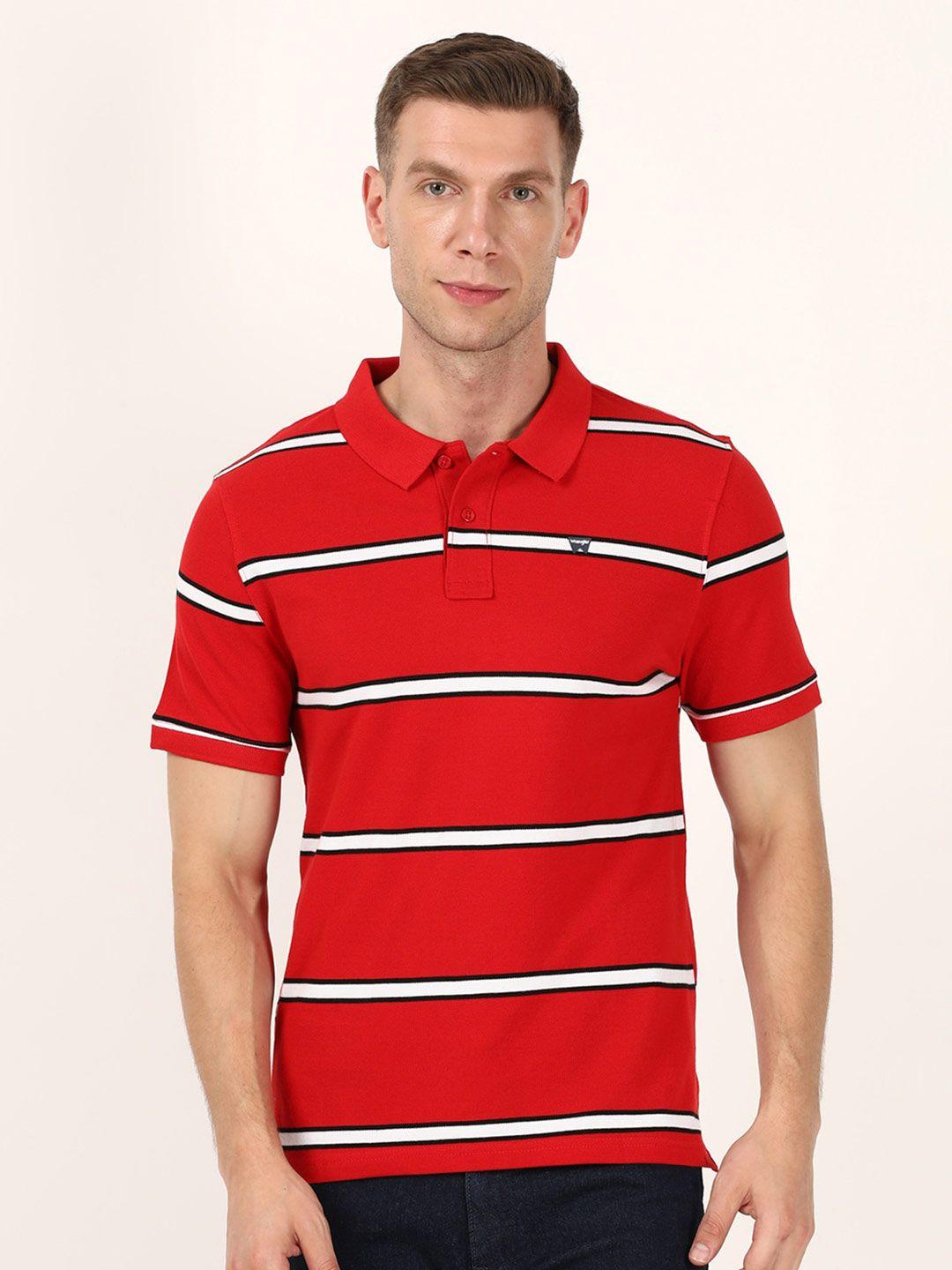 wrangler men red & white striped polo collar t-shirt