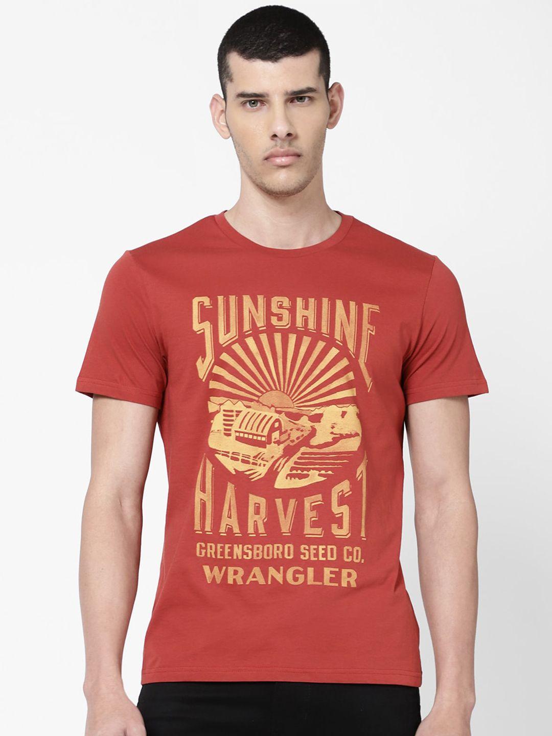 wrangler men red & yellow typography printed t-shirt