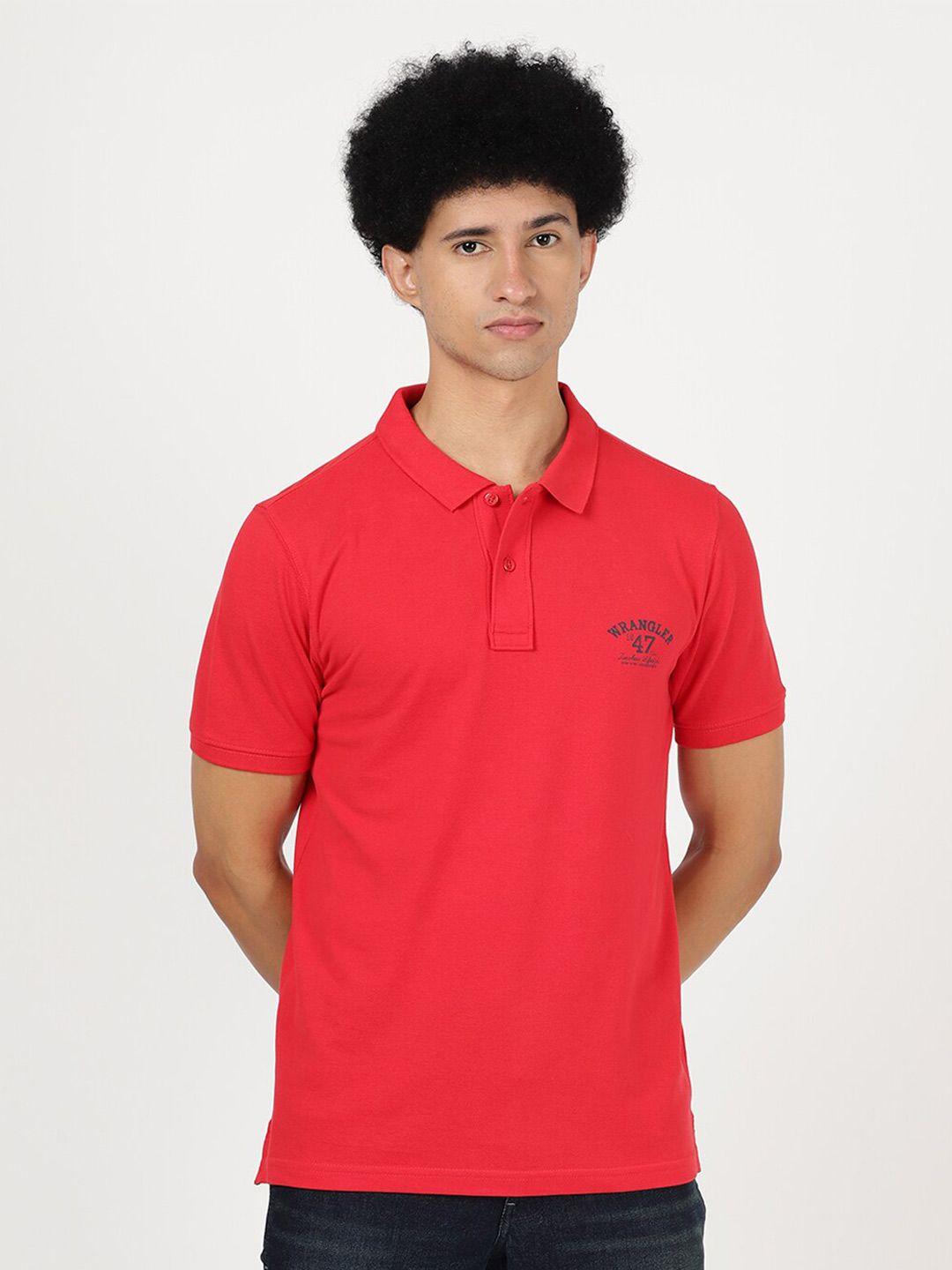 wrangler men red brand logo polo collar cotton t-shirt