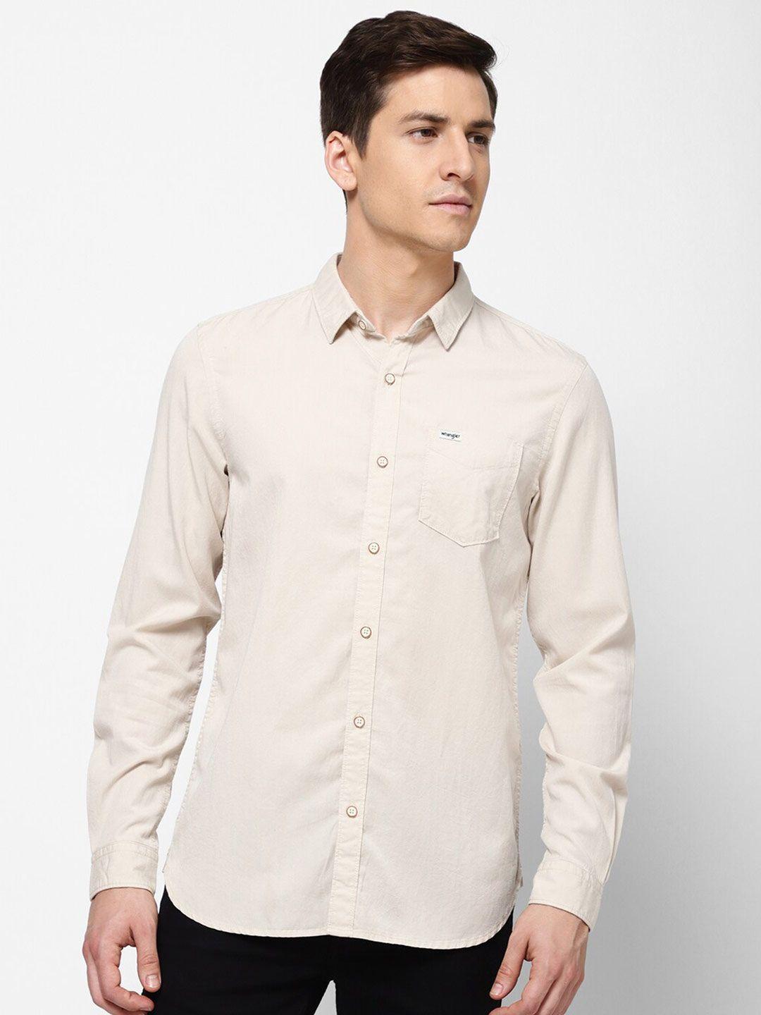 wrangler men white solid slim fit casual shirt