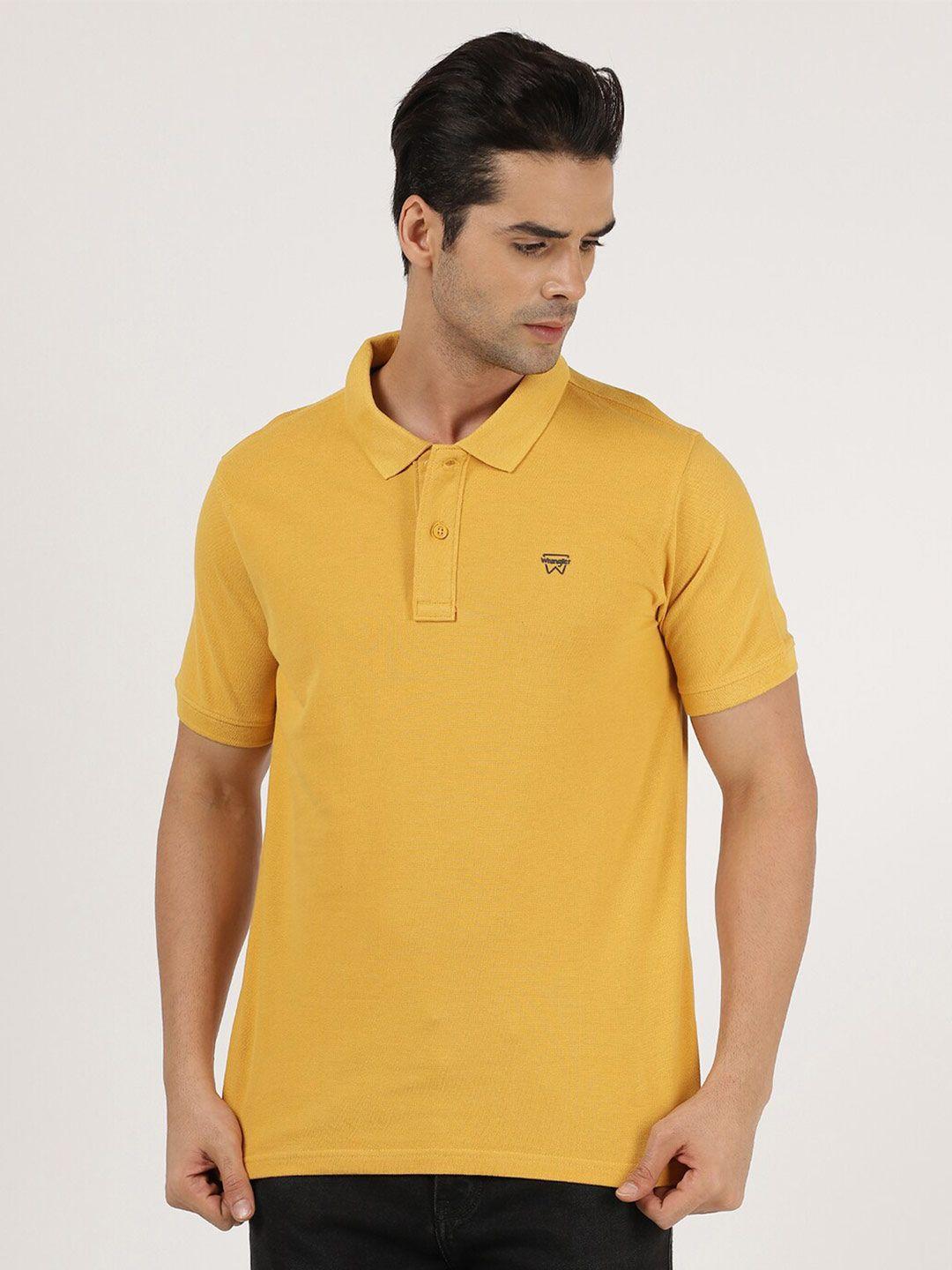 wrangler men yellow polo collar cotton t-shirt