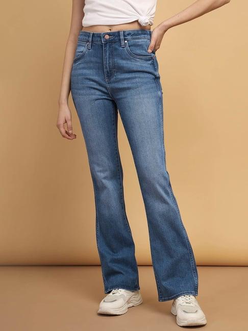 wrangler mid blue high rise relaxed fit jeans