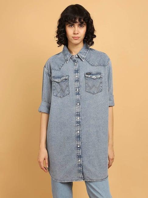 wrangler mid blue oversized denim shirt