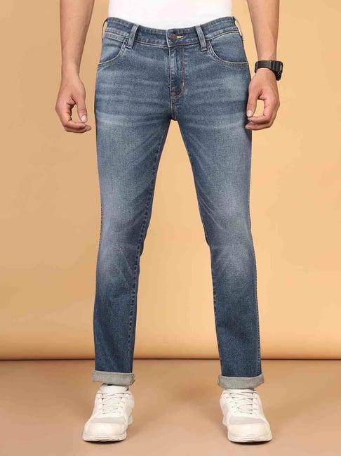 wrangler mid blue slim fit jeans