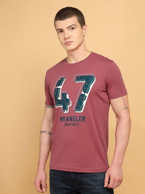 wrangler mid red cotton regular fit printed t-shirt