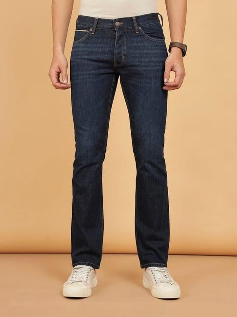 wrangler millard dark blue straight fit lightly washed jeans