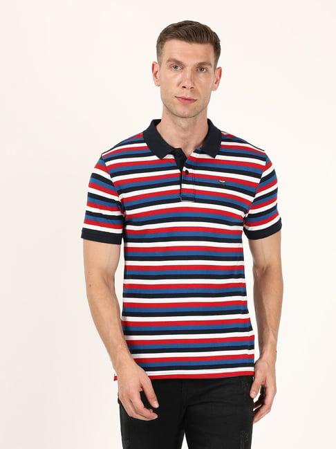 wrangler multi cotton regular fit striped polo t-shirt