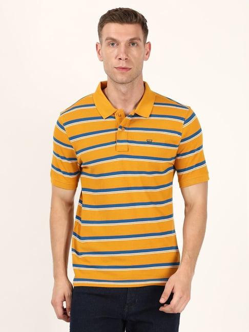 wrangler mustard regular fit striped polo t-shirt