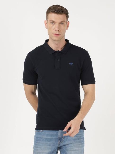 wrangler navy cotton regular fit polo t-shirt