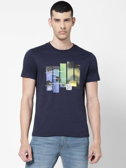 wrangler navy regular fit printed t-shirt