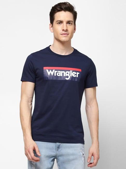 wrangler navy regular fit printed t-shirt