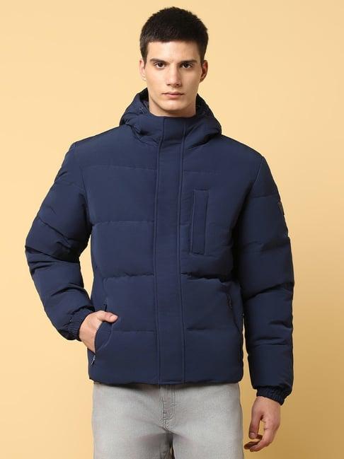 wrangler navy regular fit quilted hooded jacket