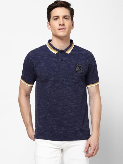 wrangler navy regular fit self pattern polo t-shirt