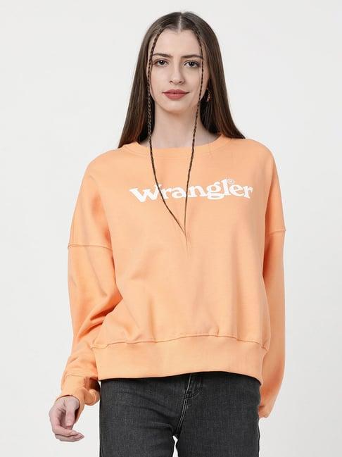 wrangler orange cotton graphic pullover
