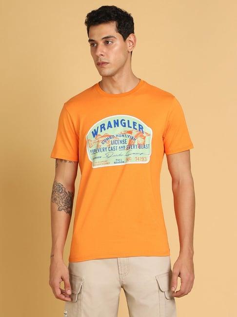 wrangler orange regular fit printed t-shirt