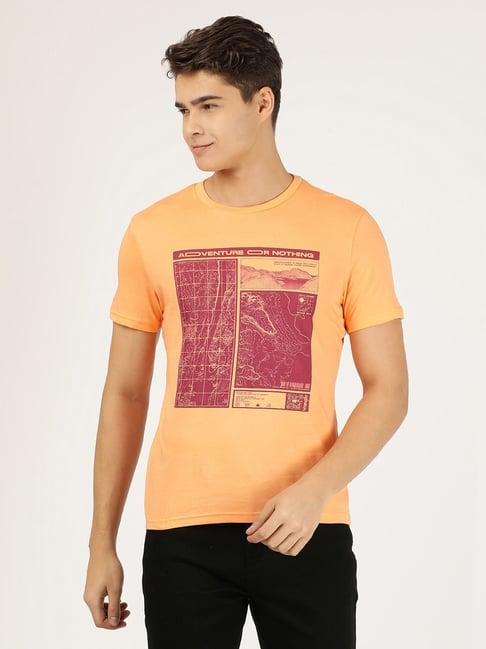 wrangler orange regular fit printed t-shirt