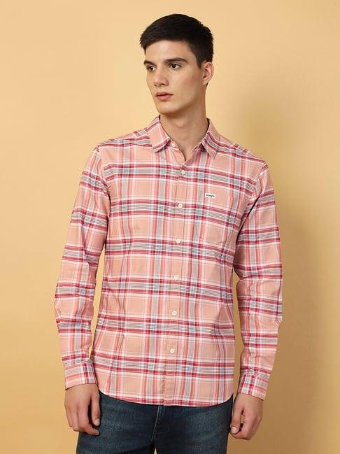 wrangler peach regular fit check shirt