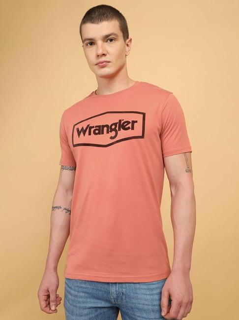 wrangler pink regular fit logo print crew t-shirt