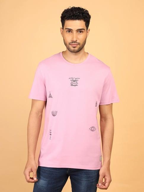 wrangler pink relaxed fit printed cotton crew t-shirt