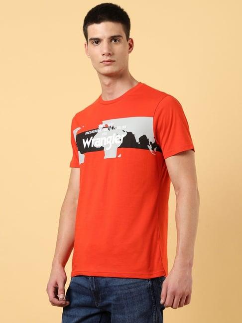 wrangler red cotton regular fit printed t-shirt