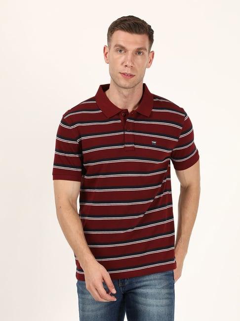 wrangler red cotton regular fit striped polo t-shirt