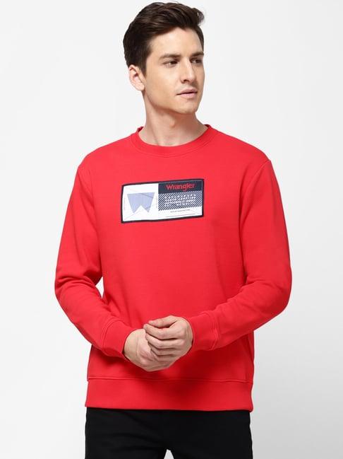 wrangler red regular fit printed sweatshirt