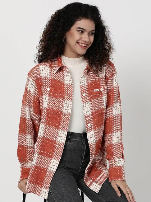 wrangler rust & white cotton check shirt