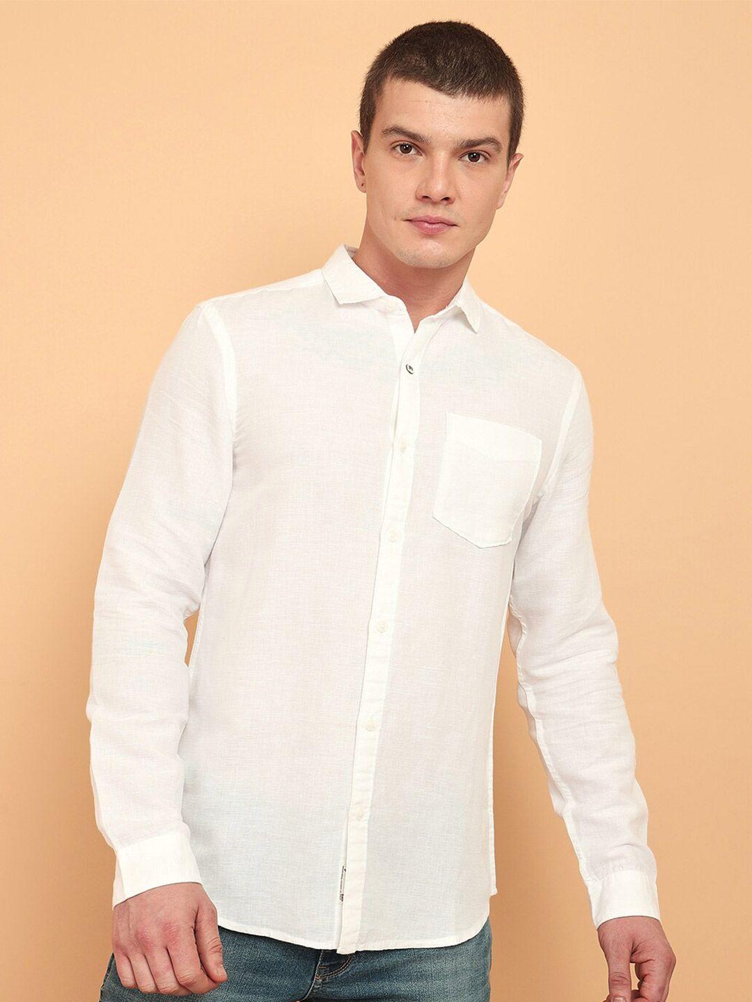 wrangler spread collar long sleeves casual linen cotton shirt