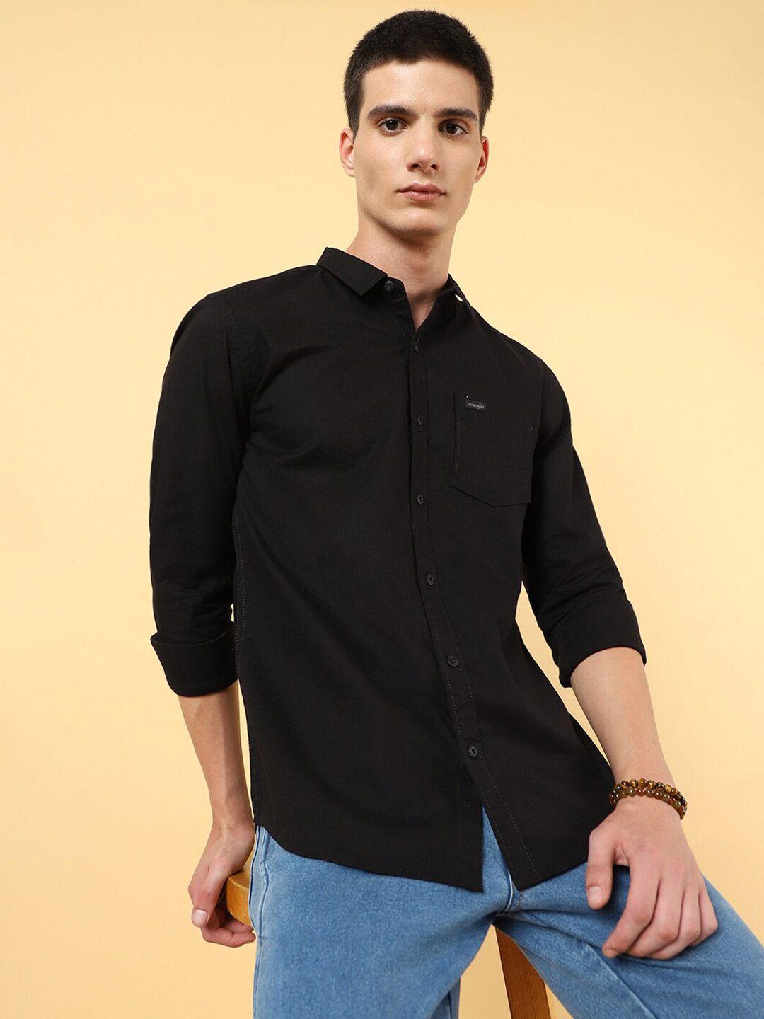 wrangler spread collar long sleeves regular fit cotton casual shirt
