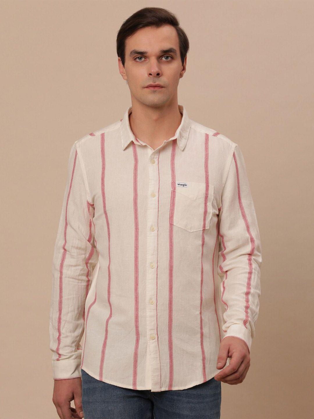 wrangler striped cotton linen casual shirt