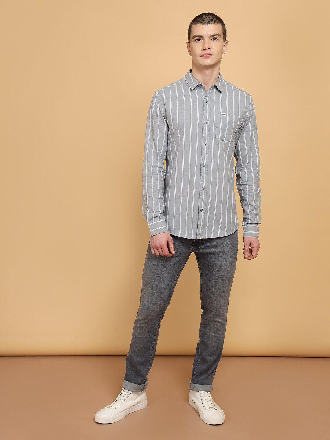wrangler striped pure cotton casual shirt