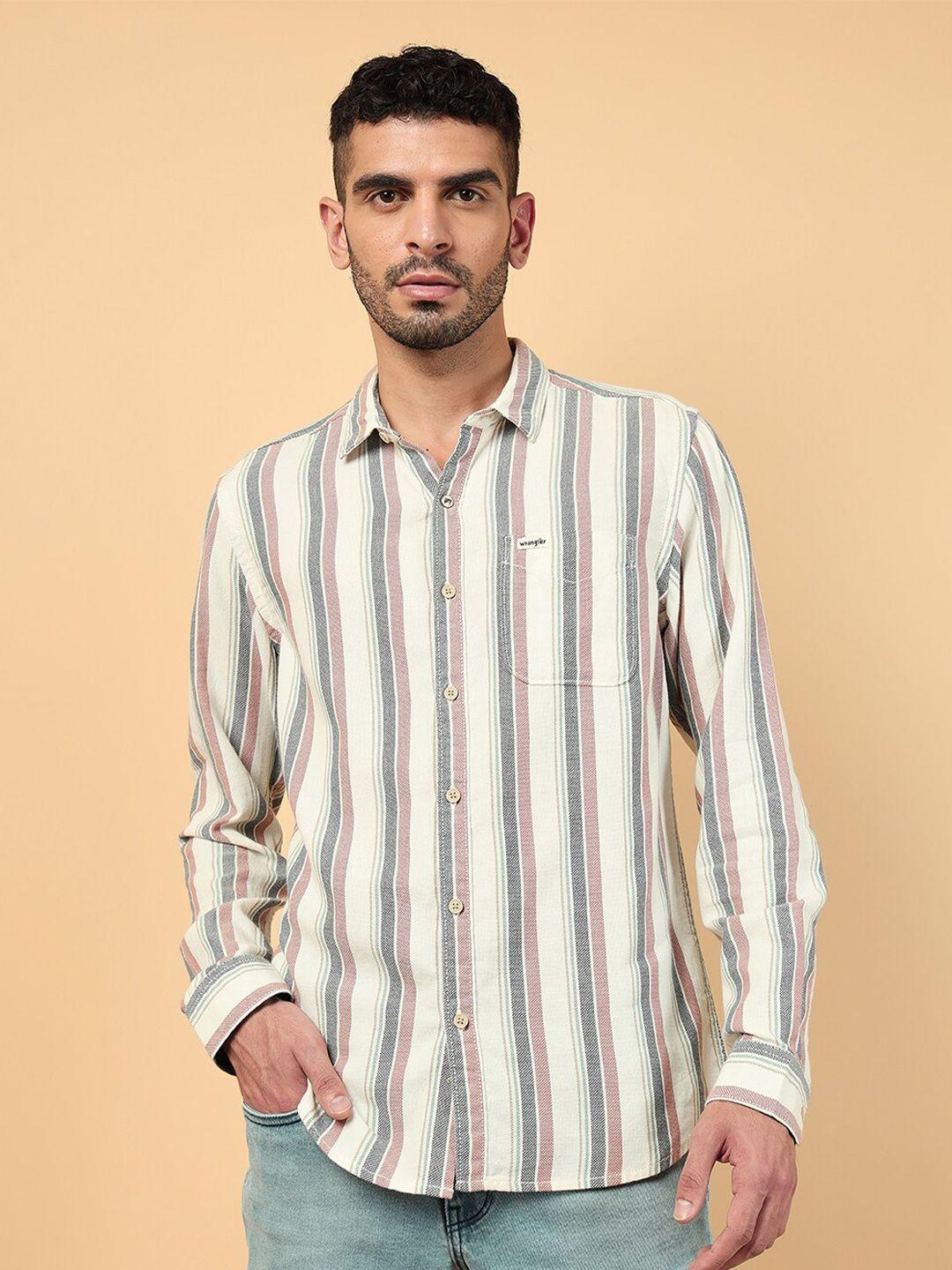 wrangler striped spread collar cotton casual shirt