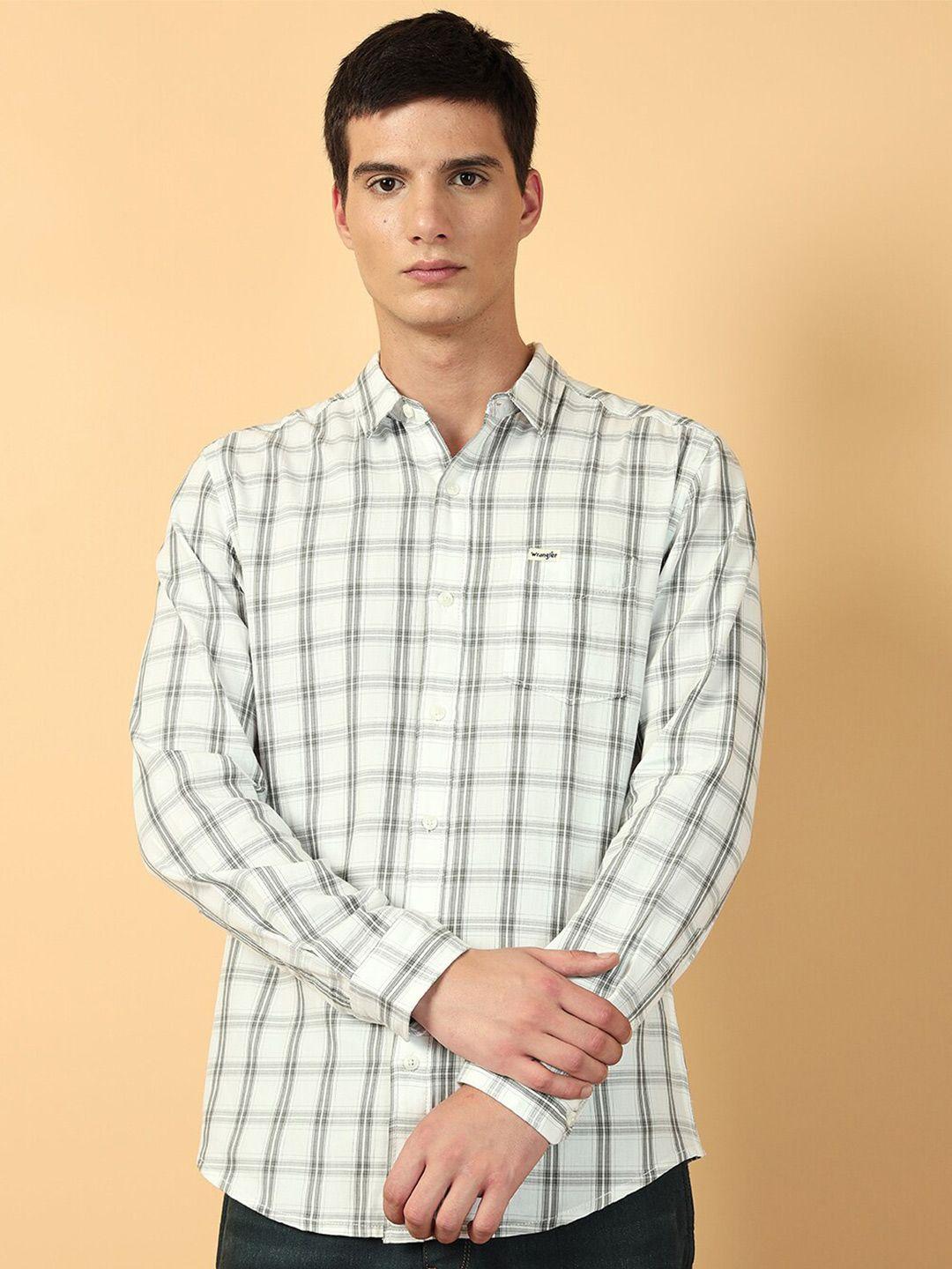 wrangler tartan checked spread collar regular fit cotton casual shirt
