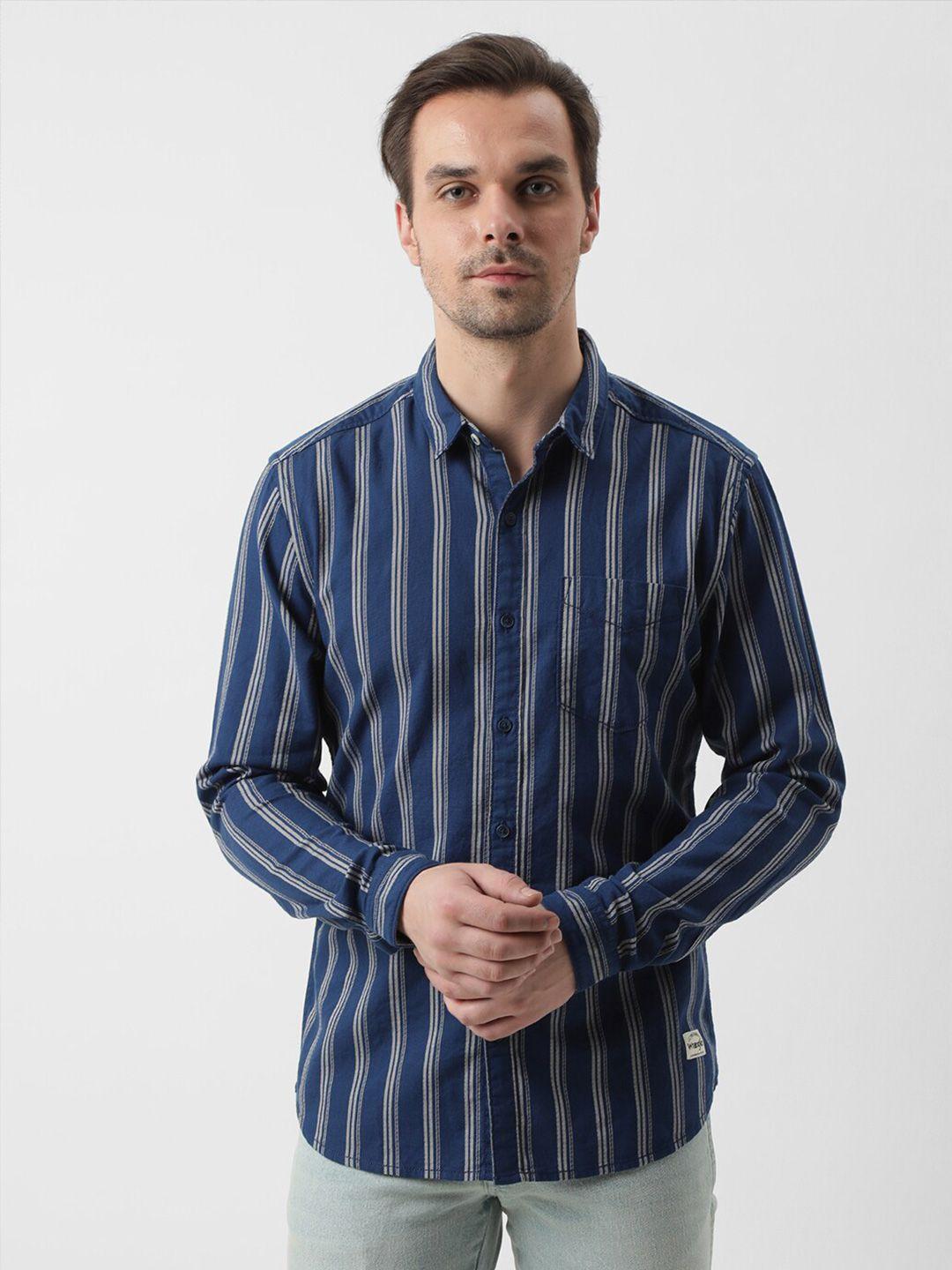 wrangler vertical striped spread collar cotton casual shirt