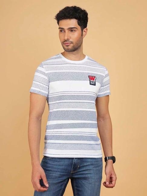 wrangler white regular fit striped cotton crew t-shirt