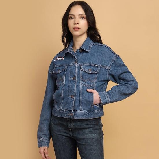 wrangler women applique trucker denim jacket